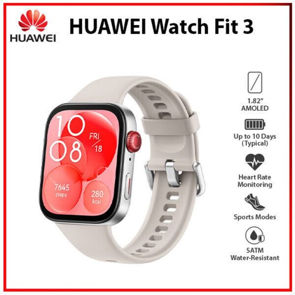 Huawei Watch Fit 3 White 1.82 5 Atm Amoled Bluetooth Android Ios Smartwatch Refurbished3